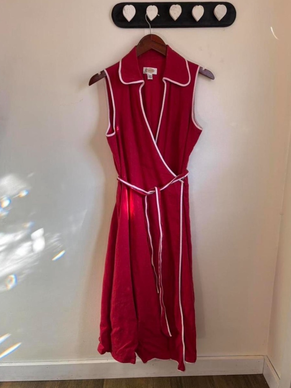100% Linen Talbots Vintage Tank Wrap Dress Peter Pan Collar Summer Wedding Guest
